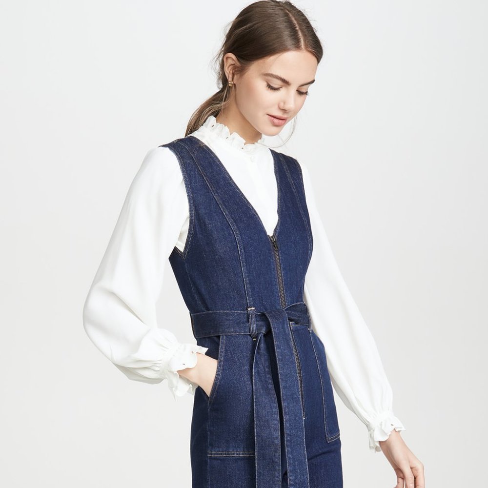 Alice Olivia Jumpsuit Denim V neck highwaist straight leg US 25